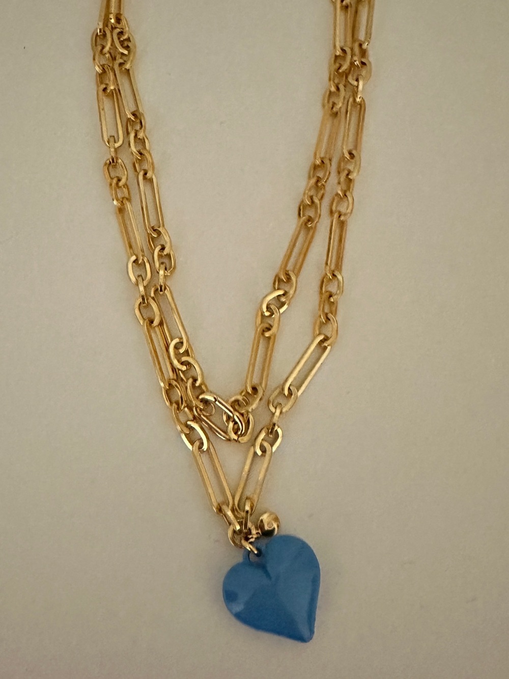 J.Crew Gold Paperclip Chain Blue Heart Pendant Necklace